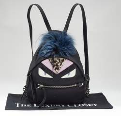 Pre Owned Fendi Black Nylon and Leather Mini Monster Eye Backpack