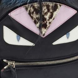 Pre Owned Fendi Black Nylon and Leather Mini Monster Eye Backpack