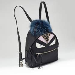 Pre Owned Fendi Black Nylon and Leather Mini Monster Eye Backpack