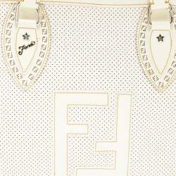 مملوكة مسبقًا Fendi Off White Perforated Patent Leather Chef De Jour Bag