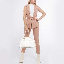 مملوكة مسبقًا Fendi Off White Perforated Patent Leather Chef De Jour Bag