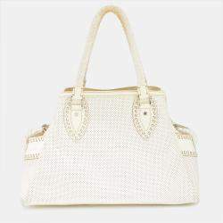 مملوكة مسبقًا Fendi Off White Perforated Patent Leather Chef De Jour Bag