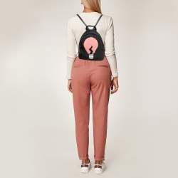 Pre Owned Fendi Black Nylon and Shearling Mini Dolce Lightbulb Backpack