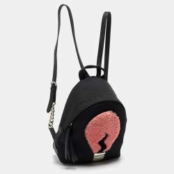 Pre Owned Fendi Black Nylon and Shearling Mini Dolce Lightbulb Backpack