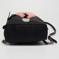 Pre Owned Fendi Black Nylon and Shearling Mini Dolce Lightbulb Backpack