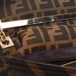 Fendi Tobacco Zucca Canvas and Leather Maxi Baguette Flap Shoulder Bag