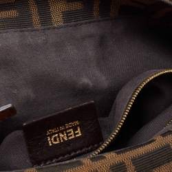 Fendi Tobacco Zucca Canvas and Leather Maxi Baguette Flap Shoulder Bag