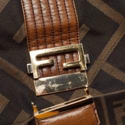 Fendi Tobacco Zucca Canvas and Leather Maxi Baguette Flap Shoulder Bag