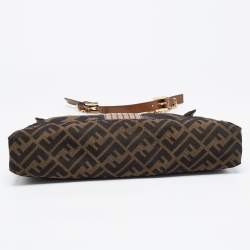 Fendi Tobacco Zucca Canvas and Leather Maxi Baguette Flap Shoulder Bag