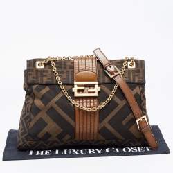Fendi Tobacco Zucca Canvas and Leather Maxi Baguette Flap Shoulder Bag