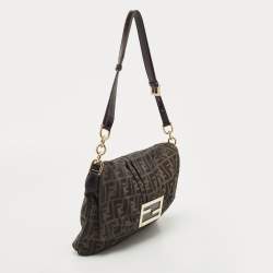 Pre Owned Fendi Tobacco Zucca Canvas and Patent Leather Mia Flap Shoulder Bag