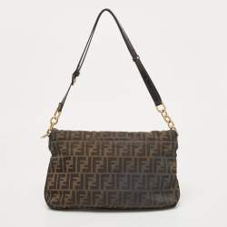 Pre Owned Fendi Tobacco Zucca Canvas and Patent Leather Mia Flap Shoulder Bag