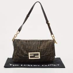 Pre Owned Fendi Tobacco Zucca Canvas and Patent Leather Mia Flap Shoulder Bag