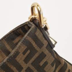 Pre Owned Fendi Tobacco Zucca Canvas and Patent Leather Mia Flap Shoulder Bag