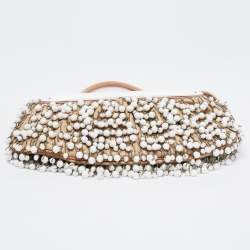 Pre Owned Fendi  Beige/White Leather and Lizard Beaded To You Clutch Bag