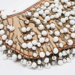 Pre Owned Fendi  Beige/White Leather and Lizard Beaded To You Clutch Bag