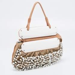 Pre Owned Fendi  Beige/White Leather and Lizard Beaded To You Clutch Bag