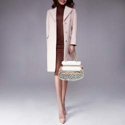 Pre Owned Fendi  Beige/White Leather and Lizard Beaded To You Clutch Bag