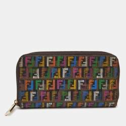 Pre Owned Fendi Multicolor Zucchino Coated Canvas Zip Around Wallet