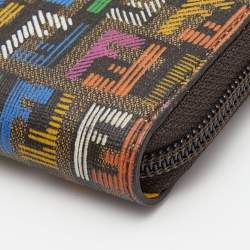 Pre Owned Fendi Multicolor Zucchino Coated Canvas Zip Around Wallet