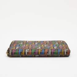 Pre Owned Fendi Multicolor Zucchino Coated Canvas Zip Around Wallet