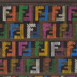 Pre Owned Fendi Multicolor Zucchino Coated Canvas Zip Around Wallet