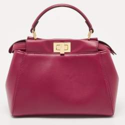 مملوكة مسبقًا Fendi Dark Red Leather Mini Peekaboo Top Handle Bag