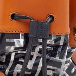 Pre Owned Fendi Black/Brown Zucca PVC and Leather Mon Tresor Bucket Bag