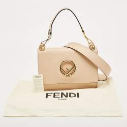 Pre Owned Fendi Peach Leather Kan I F Logo Shoulder Bag