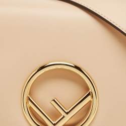 Pre Owned Fendi Peach Leather Kan I F Logo Shoulder Bag