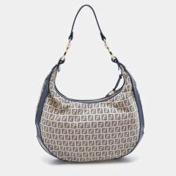 Pre Owned Fendi Beige/Blue Zucchino Canvas and Leather Pocket Chef Hobo