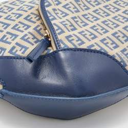 Pre Owned Fendi Beige/Blue Zucchino Canvas and Leather Pocket Chef Hobo