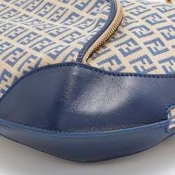 Pre Owned Fendi Beige/Blue Zucchino Canvas and Leather Pocket Chef Hobo