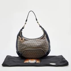 Pre Owned Fendi Beige/Blue Zucchino Canvas and Leather Pocket Chef Hobo
