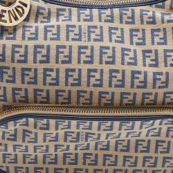Pre Owned Fendi Beige/Blue Zucchino Canvas and Leather Pocket Chef Hobo