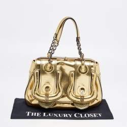 Pre Owned Fendi Gold Mirrored Leather B Shoulder Bag