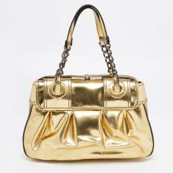 Pre Owned Fendi Gold Mirrored Leather B Shoulder Bag