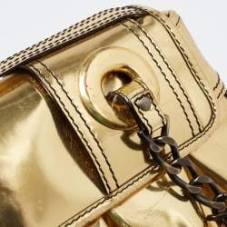 Pre Owned Fendi Gold Mirrored Leather B Shoulder Bag