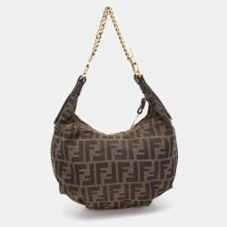 Pre Owned Fendi Tobacco Zucca Canvas and Leather Chef Chain Link Hobo