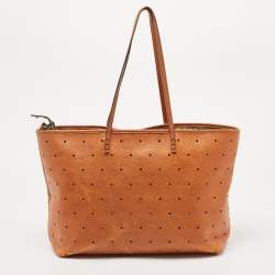 Pre Owned Fendi Orange Perforated Leather Roll Tote