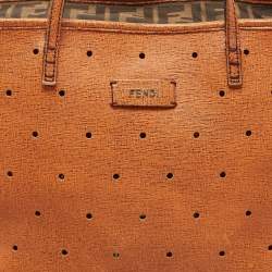 Pre Owned Fendi Orange Perforated Leather Roll Tote