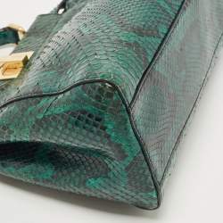 Pre Owned Fendi Green Python Mini Peekaboo Top Handle Bag