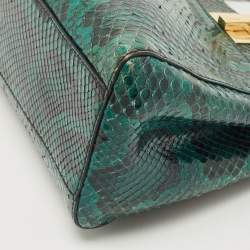 Pre Owned Fendi Green Python Mini Peekaboo Top Handle Bag