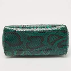 Pre Owned Fendi Green Python Mini Peekaboo Top Handle Bag