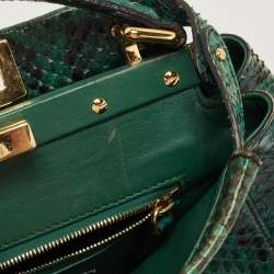 Pre Owned Fendi Green Python Mini Peekaboo Top Handle Bag