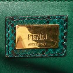 Pre Owned Fendi Green Python Mini Peekaboo Top Handle Bag