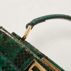 Pre Owned Fendi Green Python Mini Peekaboo Top Handle Bag