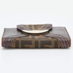 مملوكة مسبقًا محفظة فندي كومباكت كانفاس مقوى زوكا بنية/ بيج