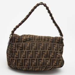 Fendi Tobacco Zucca Canvas and Patent Leather Mia Flap Shoulder Bag