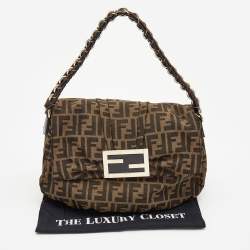 Fendi Tobacco Zucca Canvas and Patent Leather Mia Flap Shoulder Bag